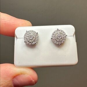NEW - 1.0 CTW Moissanite Diamond Sterling Silver Round Cluster Studs